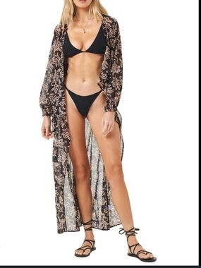 LSPACE Anna Cover Up Black Floral Women's Size M